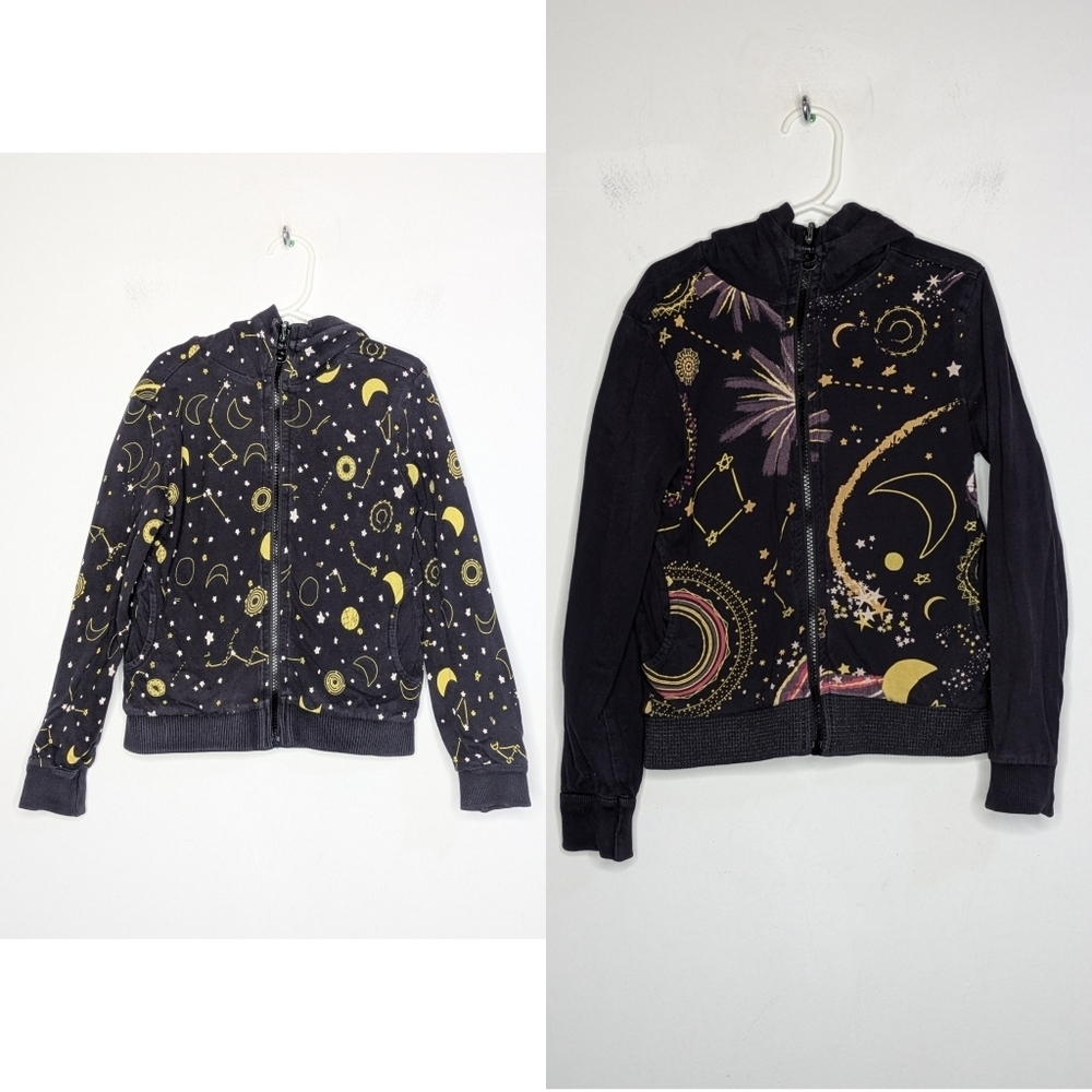 Desigual Black Yellow Reversible Celestial Space Zip Up Hoodie 7/8